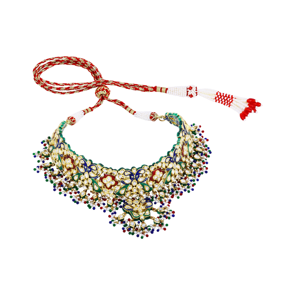 Polki Choker with Multicoloured Enamel and Beads